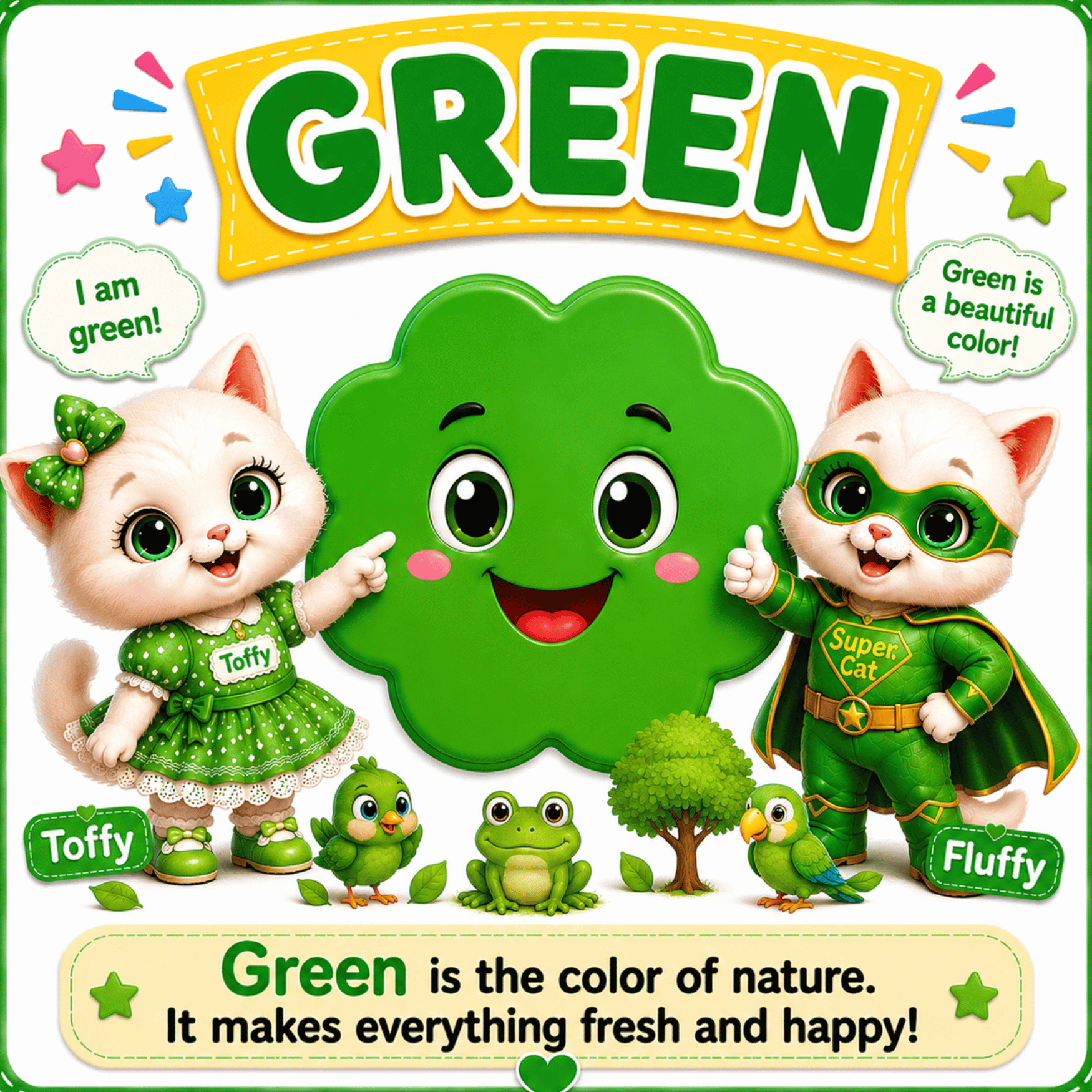 Green Color Flash Cards : Toffy & Fluffy