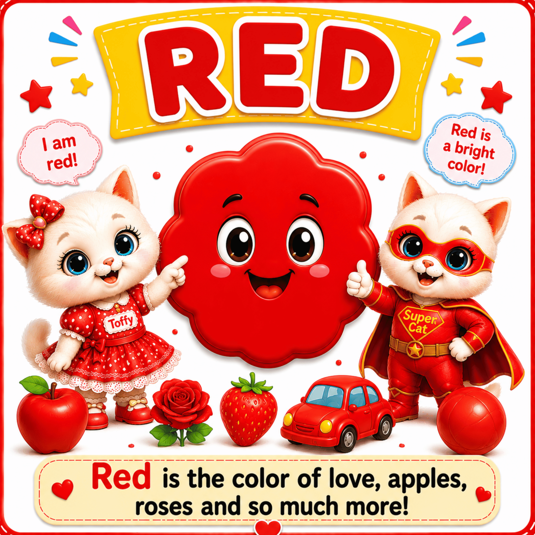 Red Color Flash Cards : Toffy & Fluffy